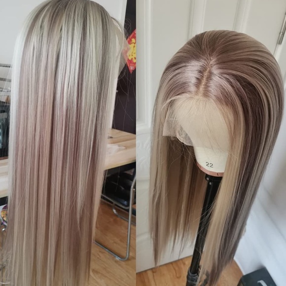 💫 22” BLONDE  & BROWN HIGHLIGHTS STRAIGHT LACE FRONT WIG *NEW* - Picture 5 of 6